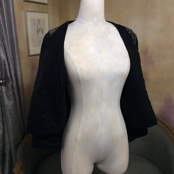Harlowe & Graham black linen crop jacket with beaded shoulder, like new! - Picture 12 of 15